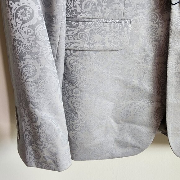 36L Dinner Jacket Silver Gray Shawl Lapel Skinny Fit Long New Jos A Bank Paisley - Picture 15 of 17